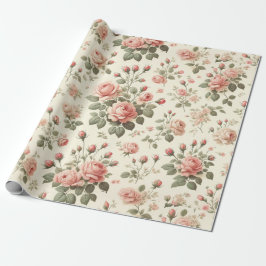 Rosa ros på Cream Vintage Wrapping Papper Roll Presentpapper