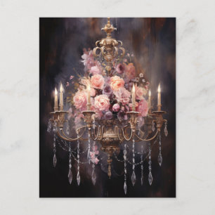 Rosa ros på en Chandelier-Elegant Vykort