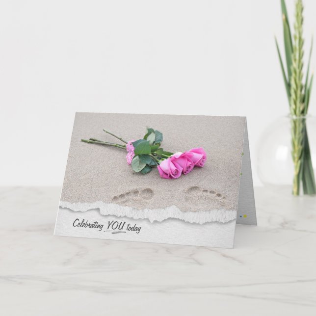 Rosa ros på födelsekort kort (Framsida)