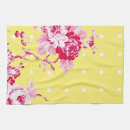 Rosa ros på Gult Köksduk Kökshandduk