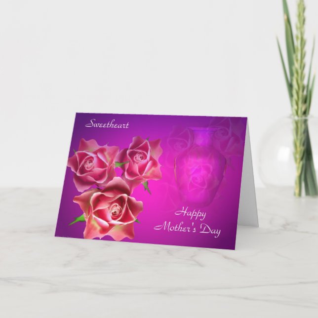Rosa ros på lavendellyckligmors dag kort (Framsida)