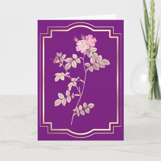 Rosa ros på lila födelsedag kort (Framsida)