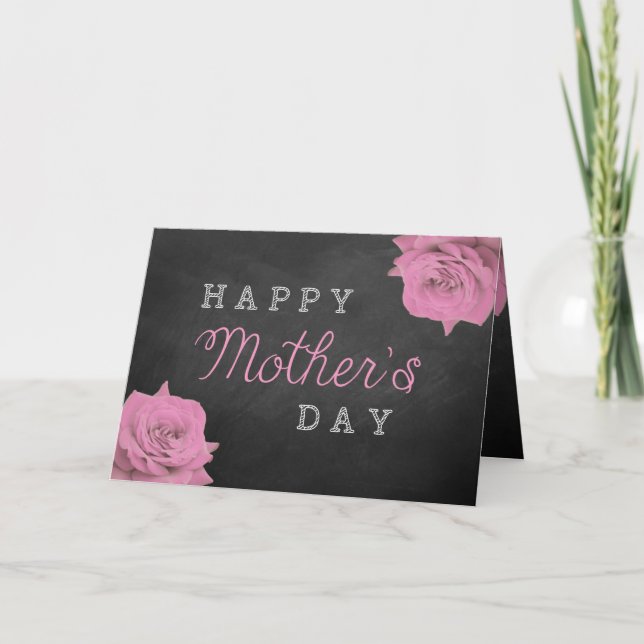Rosa ros på Lycklig Mors dag i Kalkboard Kort (Framsida)