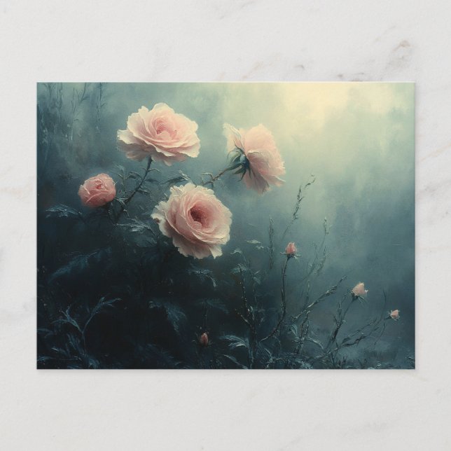 Rosa ros på Moody Mist Vykort (Framsida)