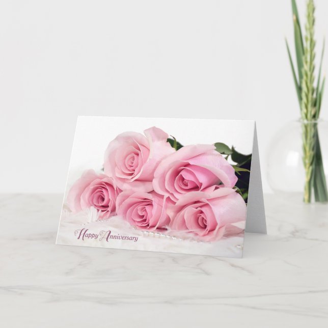 Rosa ros på Päls för årsdagen Kort (Framsida)