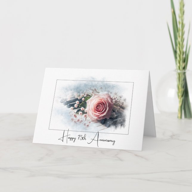 Rosa ros på Piano för 75:e-årsdagen Kort (Framsida)