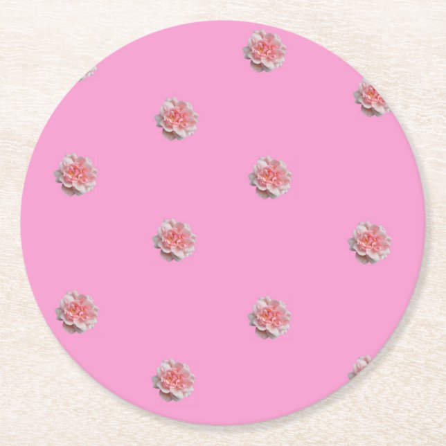 Rosa ros på Rosa Underlägg Papper Rund (Framsidan)