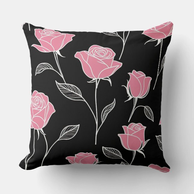 Rosa ros på svart kudde (Framsida)