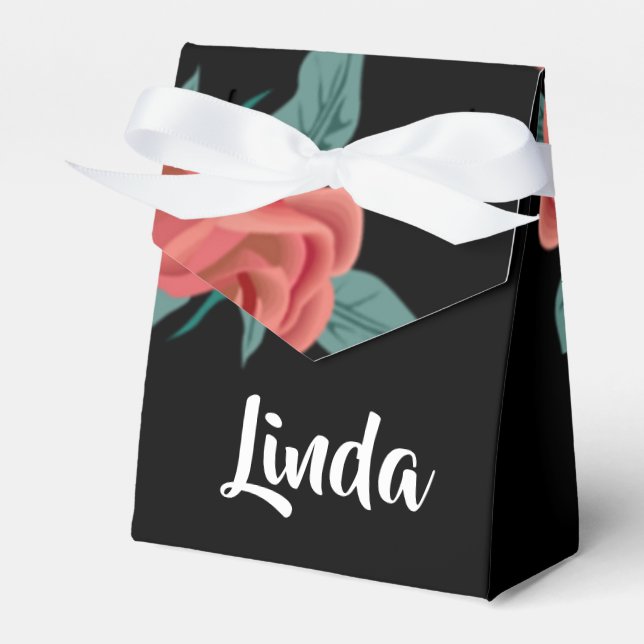 Rosa ros på svart presentaskar (Framsidan Sidan)