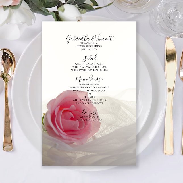 Rosa ros på White Bröllop Menu (Skapare uppladdad)