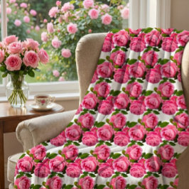 Rosa ros på White Fleecefilt