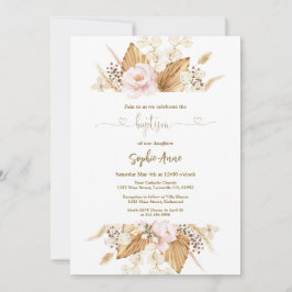 Rosa ros Pampas Grass Handflatan Calligraphy Bapti Inbjudningar