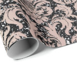 Rosa ros Parly Metallic Black Damask Glitter Presentpapper<br><div class="desc">Glam och Chic Wrapping Papper för många tillfällen som födelsedag,  årsdag,  bröllop,  brudens sida,  nytt arbete,  nytt hem,  företag party,  pension party,  nyfödd bebis,  ... </div>