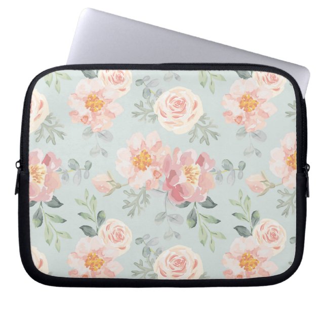Rosa ros Pastel Garden Mönster Laptop Fodral (Framsidan)