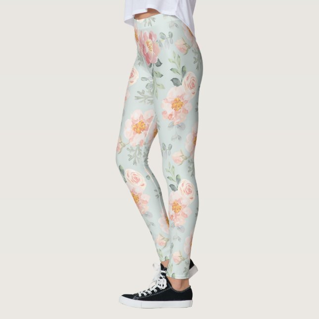 Rosa ros Pastel Garden Mönster Leggings (Vänster)