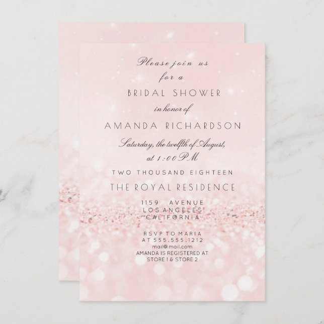 Rosa ros  Pastel Glitter Möhippa Inbjudningar (Fram/baksida)