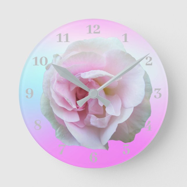 Rosa ros Pastel Lila Ombre Rund Klocka (Framsida)