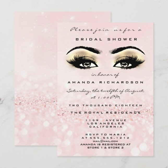 Rosa ros  Pastel Öga Glitter Möhippa Inbjudningar (Fram/baksida)