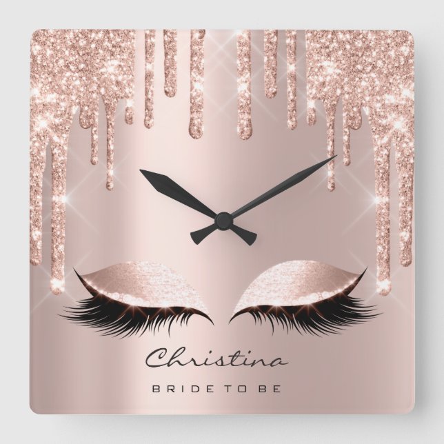 Rosa ros Pastel Sparkly Diamond Bride Princess Fyrkantig Klocka (Framsida)