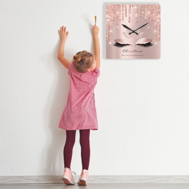 Rosa ros Pastel Sparkly Diamond Lotus Princess Fyrkantig Klocka (Pink Rose Pastel Sparkly Diamond Lotus Princess Square Wall Clock)