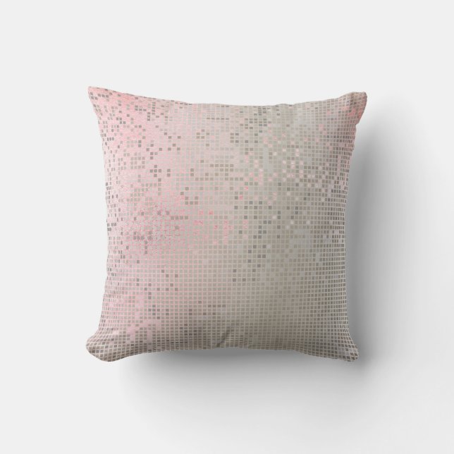 Rosa ros Pastel White Ombre Silver Cyber Numeric Kudde (Framsida)