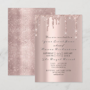 Rosa Ros Pastell Puder Gnistrande Glitterdroppar G Inbjudningar