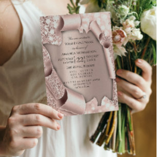 Rosa Ros Pastell Puder Gnistrande Glitterdroppar R Inbjudningar