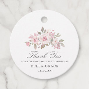 Rosa ros Peony First Communion Tack Gåvor Etiketter