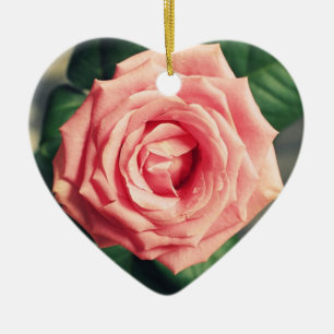 Rosa ros personifierad hjärtajuldekor julgransprydnad keramik