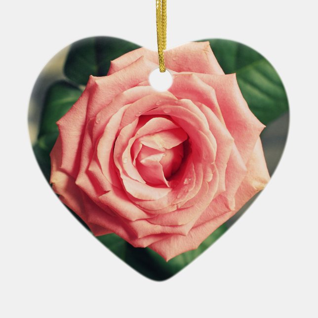Rosa ros personifierad hjärtajuldekor julgransprydnad keramik (Framsidan)