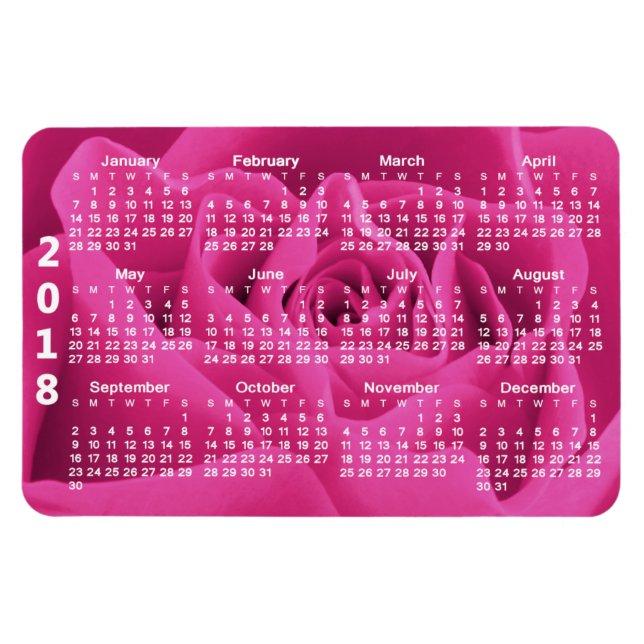 Rosa ros Petals 2018-kalender Magnet (Horisontell)
