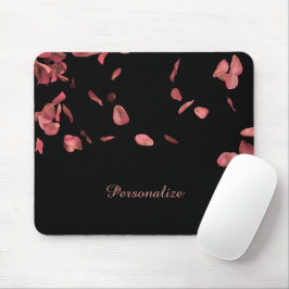 Rosa ros Petals fall på Black Personalize Musmatta