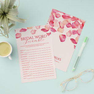 Rosa ros Petals Möhippa Ord Scramble Game Flygblad