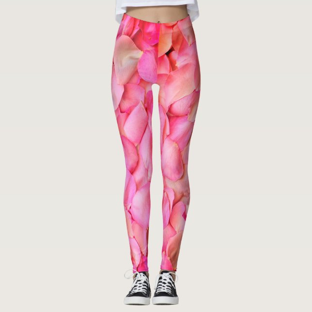 Rosa ros Petals Mönster Leggings (Framsida)