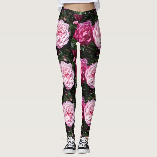 Rosa ros Photo Blommigt Leggings (Framsida)