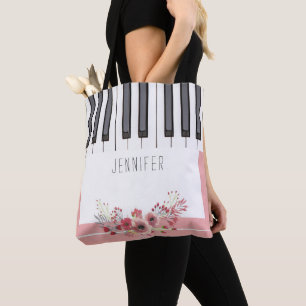 Rosa ros Piano Music Tote bags Tygkasse