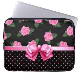 Rosa ros & polka dots laptop fodral