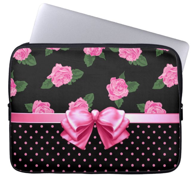 Rosa ros & polka dots laptop fodral (Framsidan)