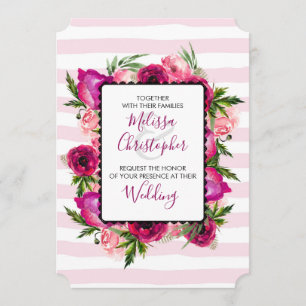 Rosa ros & Poppy Blommigt Bouquet Bröllop Inbjudningar