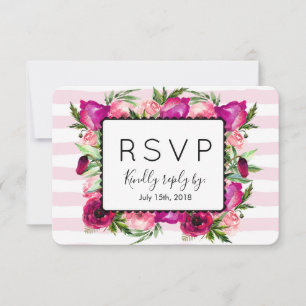 Rosa ros & Poppy Blommigt Bouquet Bröllop OSA Kort