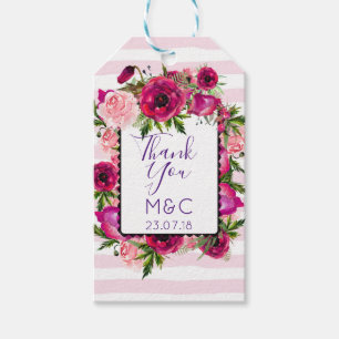 Rosa ros & Poppy Blommigt Bouquet Bröllop Tack Presentetikett