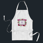 Rosa ros & Poppy Blommigt Bouquet Monogram Förkläde<br><div class="desc">Monogrammad apron med en blommigt bouquet som består av poppies för rosa av ljust rosa ro och mörk med många löv av lush grönt. Ett ram överst för att placera personligen i.</div>
