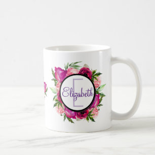 Rosa ros & Poppy Blommigt Bouquet Monogram Kaffemugg