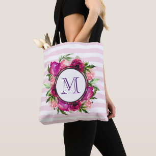 Rosa ros & Poppy Blommigt Bouquet Monogram Tygkasse