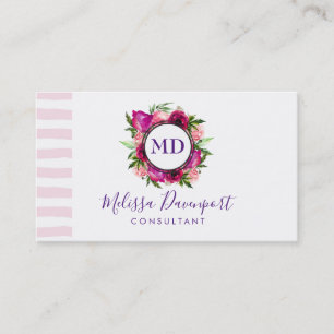 Rosa ros & Poppy Blommigt Bouquet Monogram Visitkort