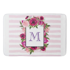 Rosa ros & Poppy Blommigt Bouquet på Rosa Rand Badrumsmatta