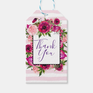 Rosa ros & Poppy Blommigt Bouquet Tack Presentetikett