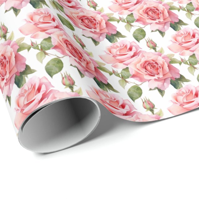 Rosa ros presentpapper (Rullad Hörn)