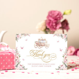 Rosa ros Princess Carriage Baby Shower Tack Kort