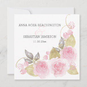 *~* Rosa ros QR - OSA Guld Blommigt AR15 Bröllop  Inbjudningar